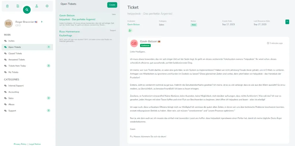 helpydesk helpydesk: Ticketsystem und Abrechnung von 5werk, Oberfläche der SaaS-Plattform