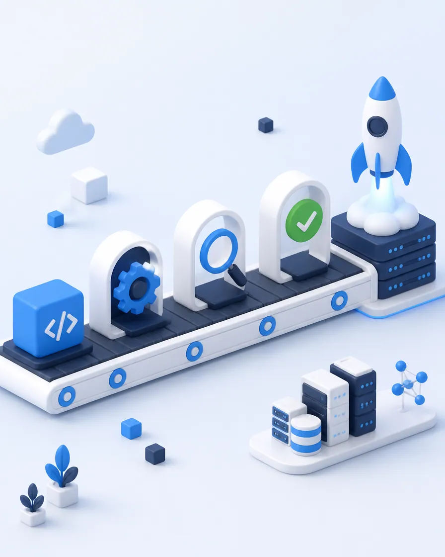 Automatisierte Deployments CI/CD-Pipeline eines DevOps-Dienstleisters vom Commit bis zum Deployment