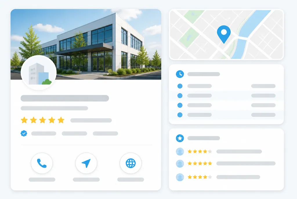 Google-Unternehmensprofil optimieren Optimiertes Google-Unternehmensprofil mit Bewertungen und Öffnungszeiten