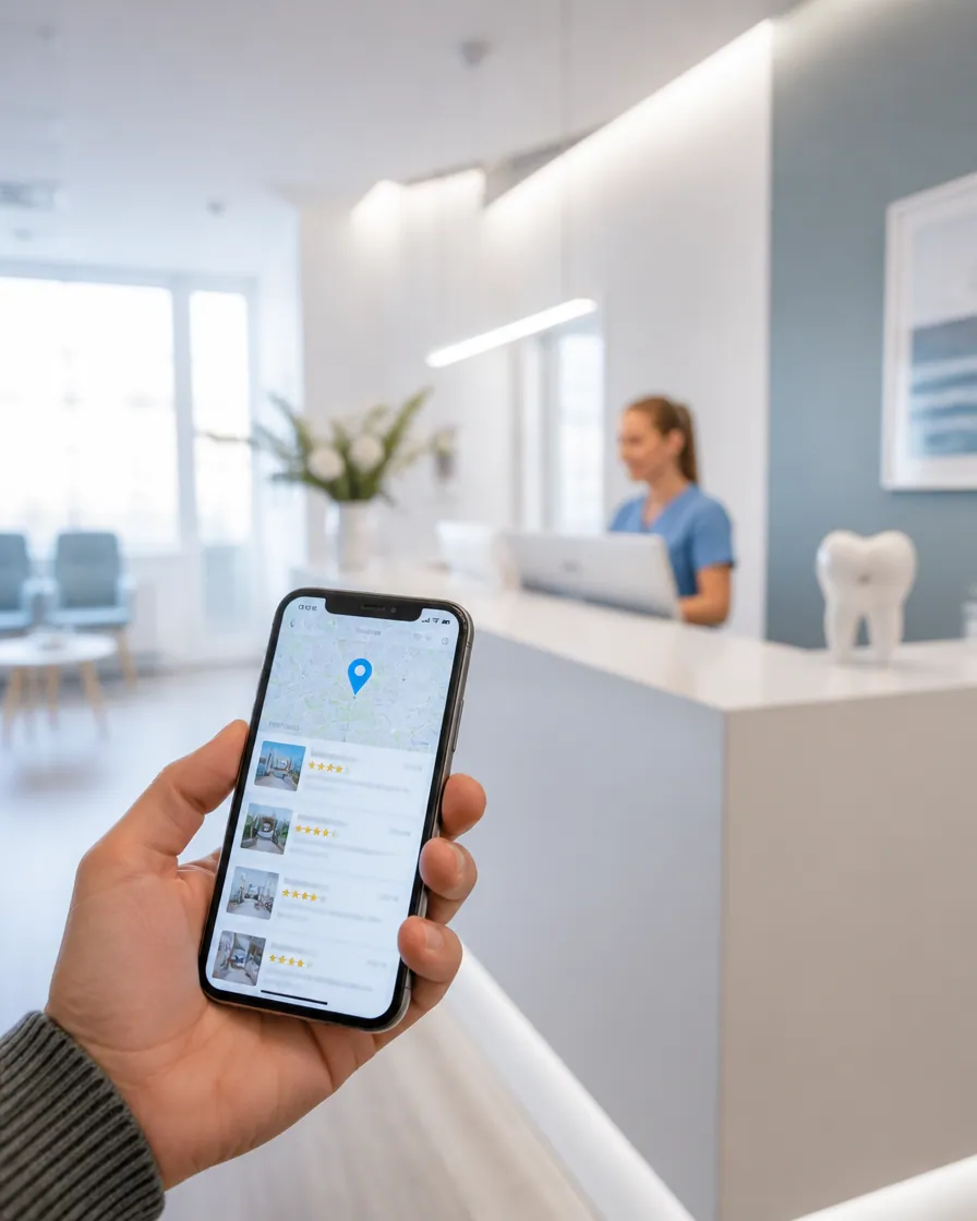 SEO für Zahnärzte Lokale SEO Optimierung für Zahnärzte – Praxis-Website auf dem Smartphone