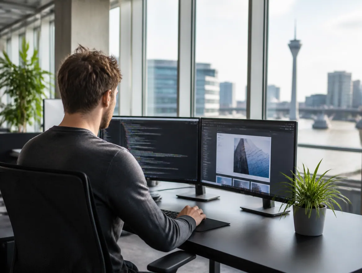 Webentwicklung Agentur Düsseldorf – Entwickler arbeitet an einer Web-App